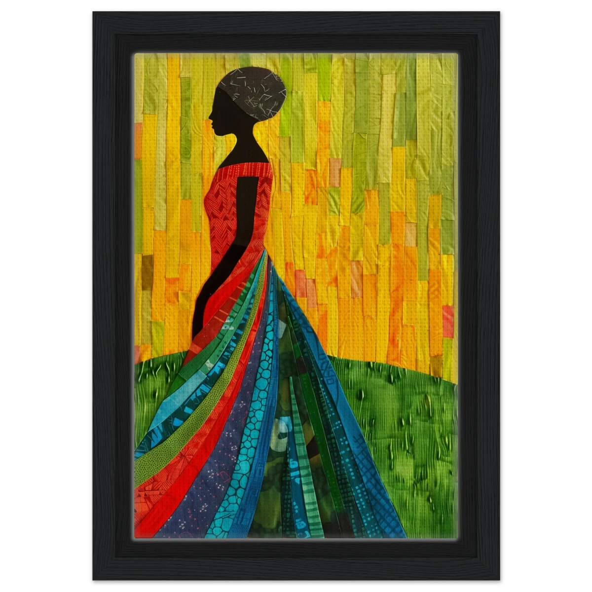 Radiant Silhouette – Afrocentric Collage Wall Art Print - Framed Canvas - 20x30 cm / 8x12″ - Black frame