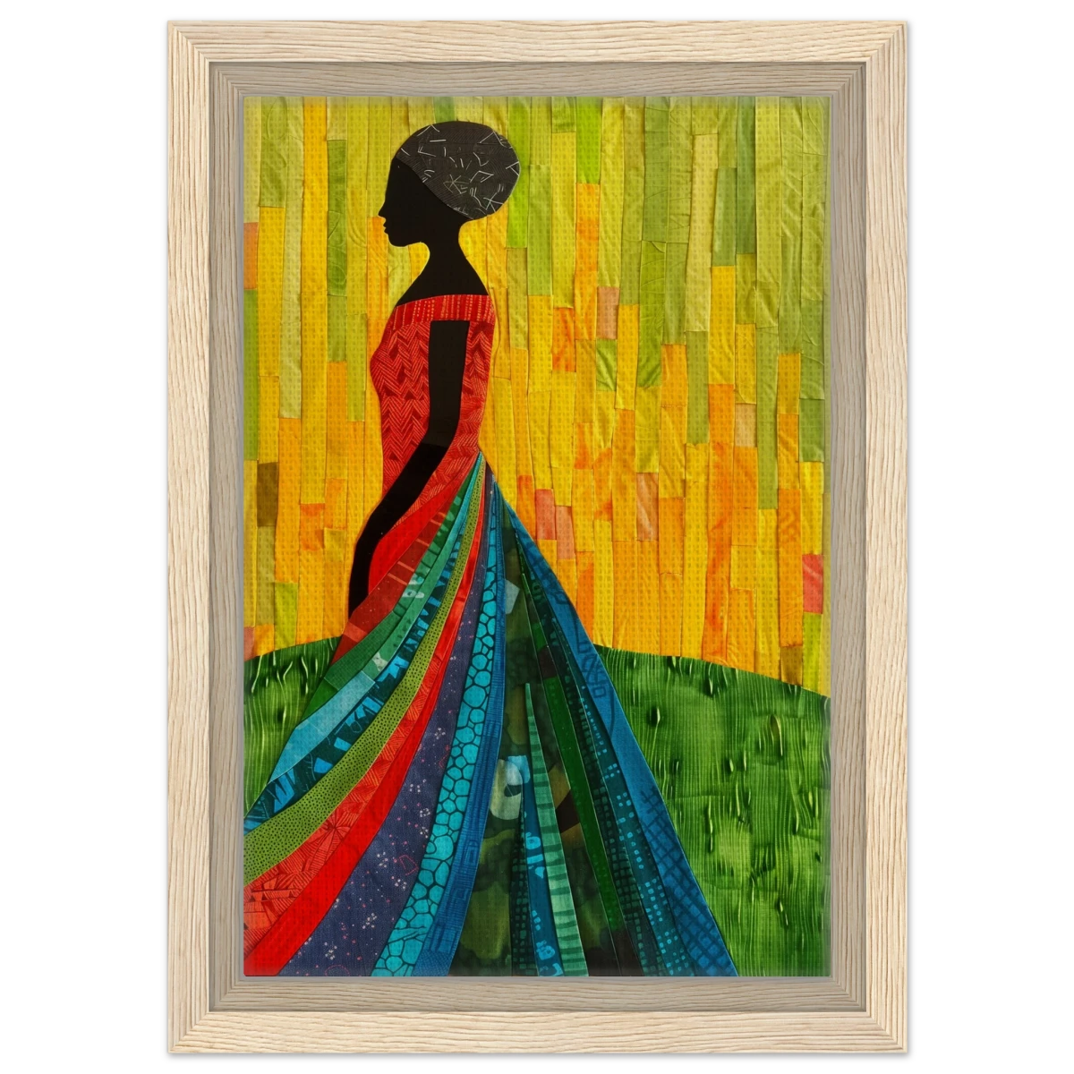 Radiant Silhouette – Afrocentric Collage Wall Art Print - Framed Canvas - 20x30 cm / 8x12″ - Wood frame