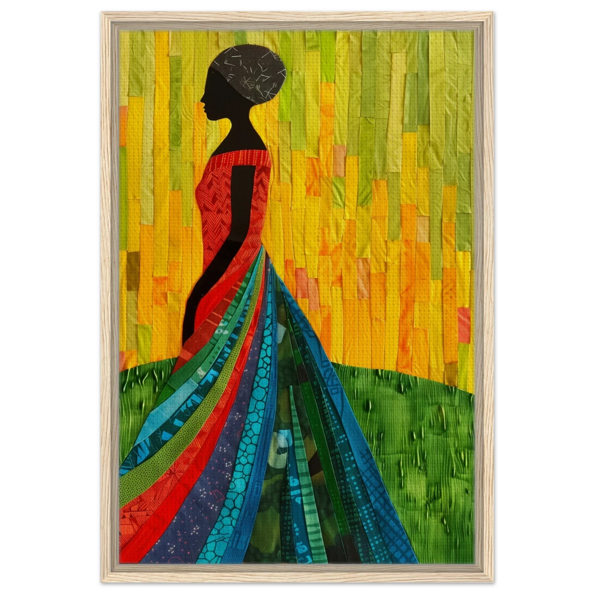 Radiant Silhouette – Afrocentric Collage Wall Art Print - Framed Canvas - 50x75 cm / 20x30″ - Wood frame