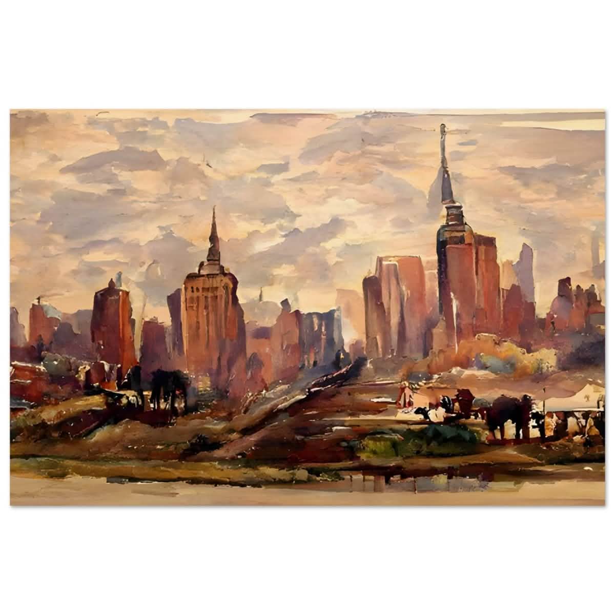 Reflections of Metropolis | Impressionist Urban Landscape Wall art Print - Wood Prints - 30x45 cm / 12x18″ -