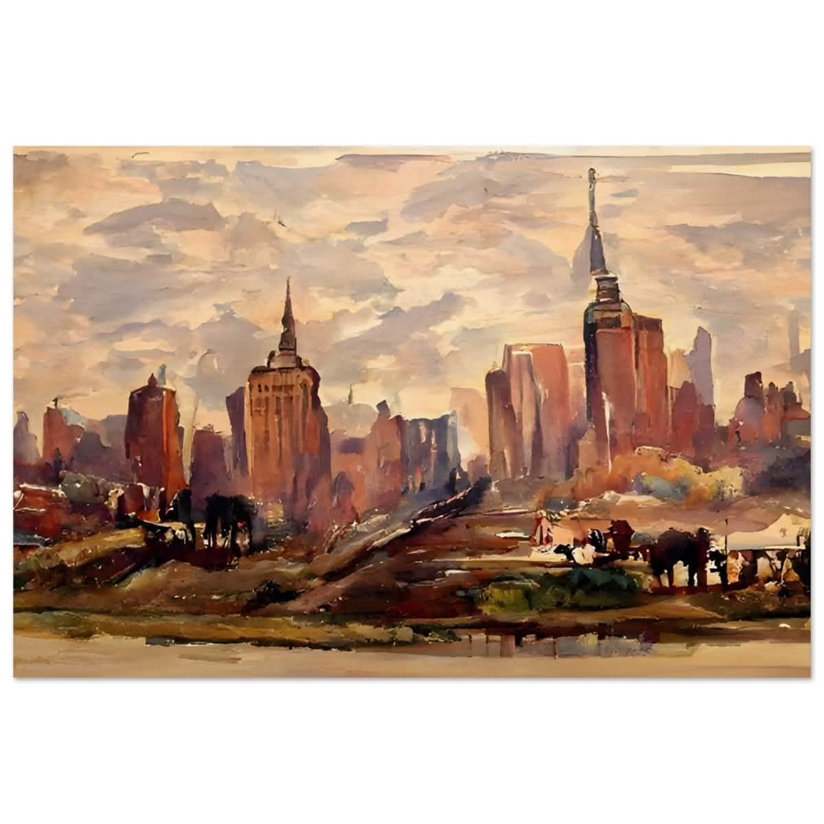 Reflections of Metropolis | Impressionist Urban Landscape Wall art Print - Wood Prints - 60x90 cm / 24x36″ -