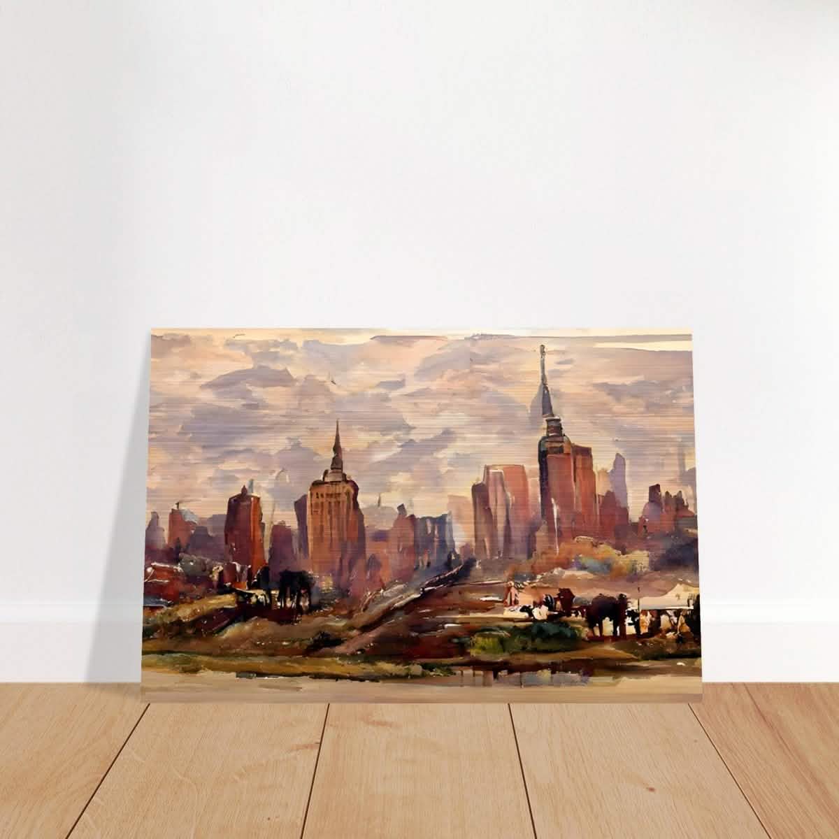 Reflections of Metropolis | Impressionist Urban Landscape Wall art Print - Brushed Aluminum Print - 40x60 cm / 16x24″ -