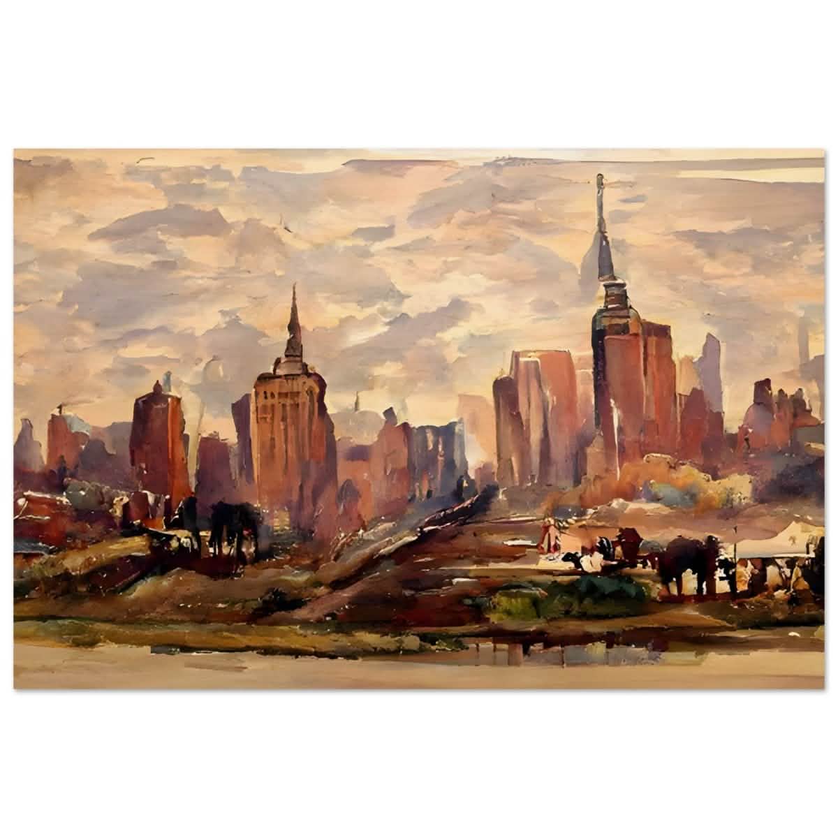 Reflections of Metropolis | Impressionist Urban Landscape Wall art Print - Wood Prints - 40x60 cm / 16x24″ -