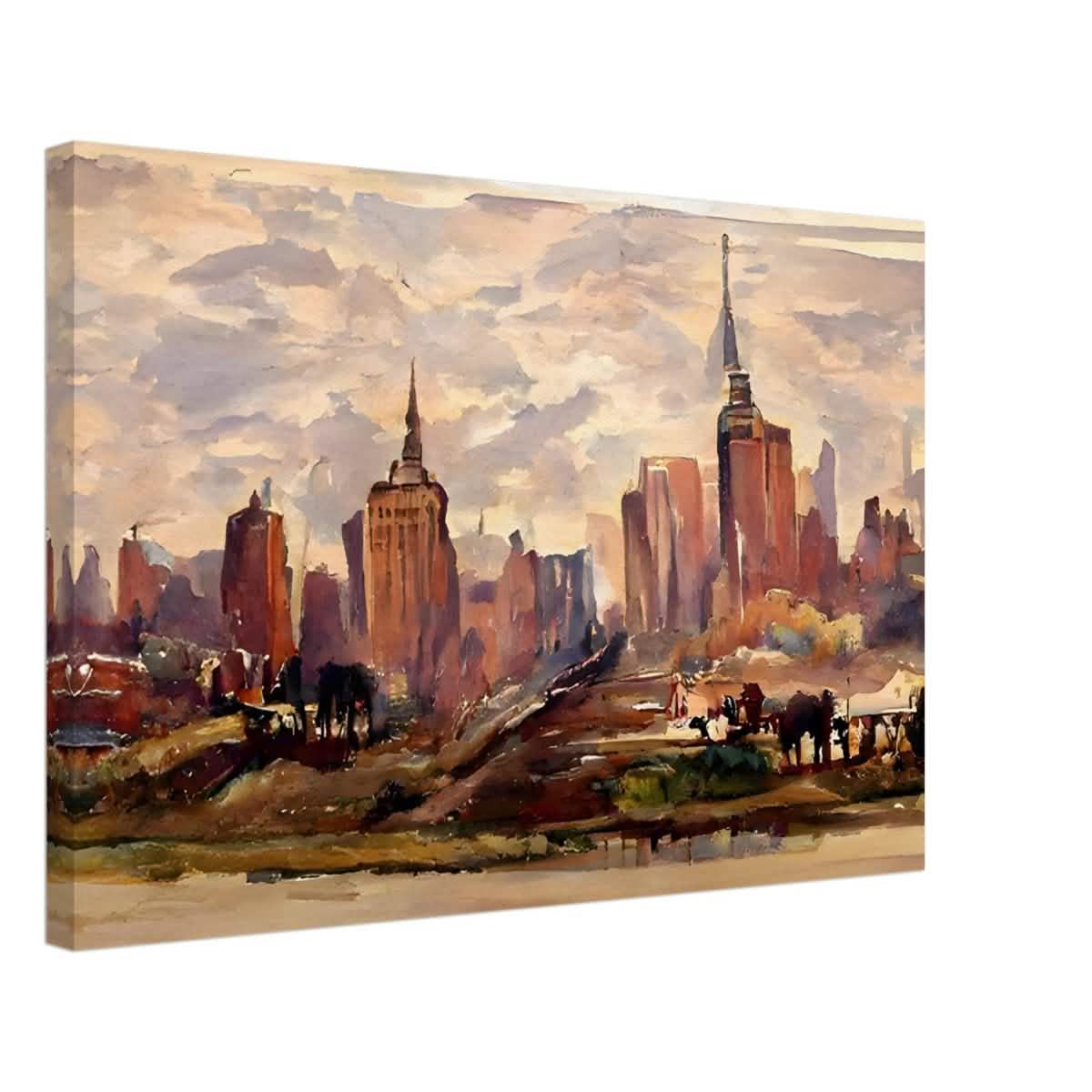 Reflections of Metropolis | Impressionist Urban Landscape Wall art Print - Canvas - 40x60 cm / 16x24″ -