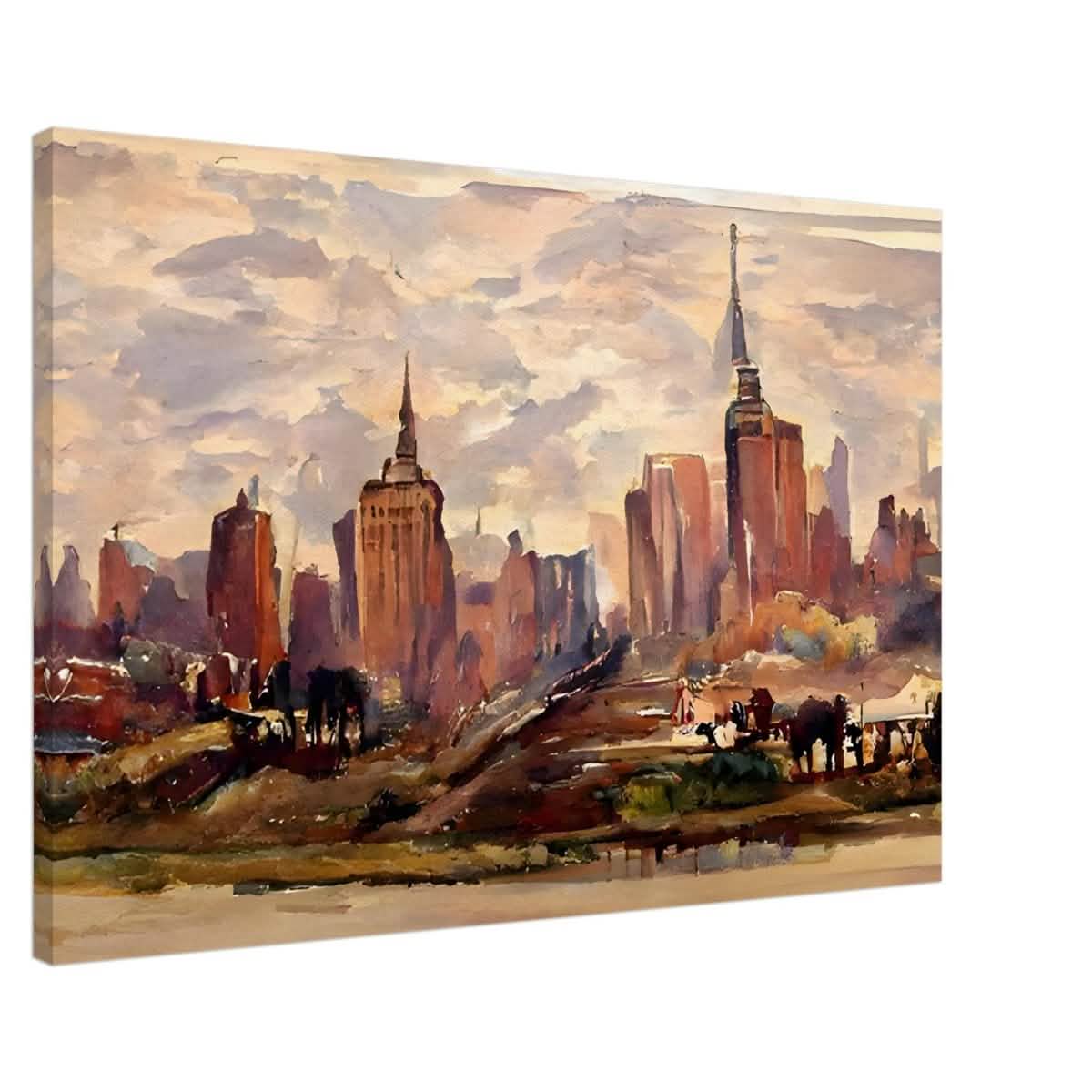 Reflections of Metropolis | Impressionist Urban Landscape Wall art Print - Canvas - 60x90 cm / 24x36″ -