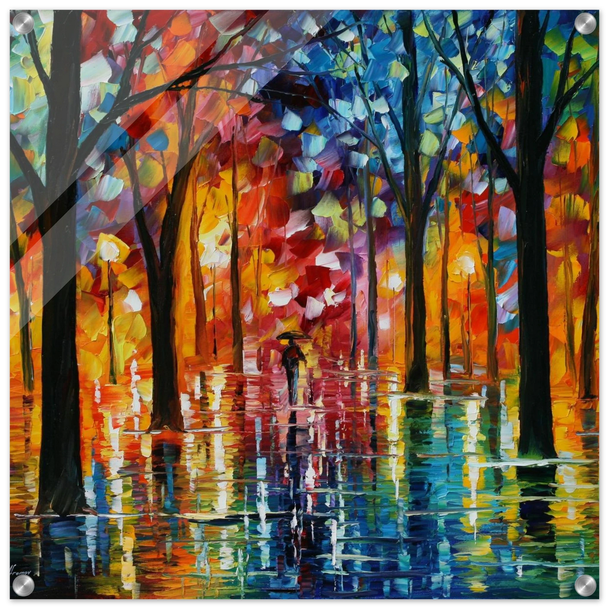 Reflections of Twilight – Vibrant Abstract City Park Wall Art - Acrylic Print - 60x60 cm / 24x24″ -