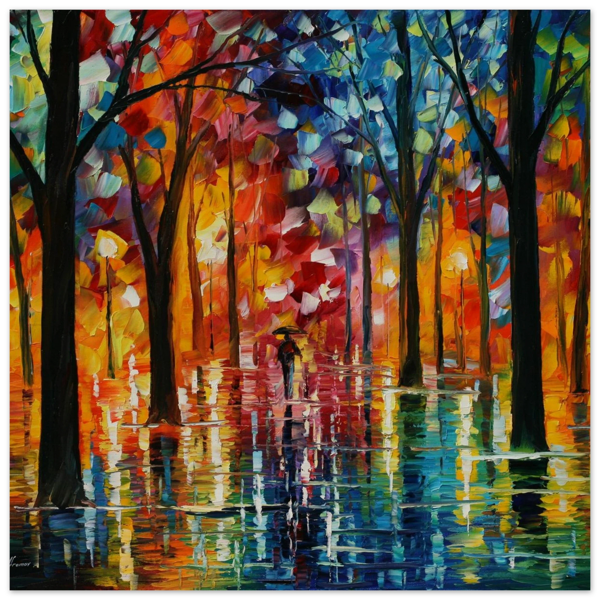 Reflections of Twilight – Vibrant Abstract City Park Wall Art - Wood Prints - 40x40 cm / 16x16″ -