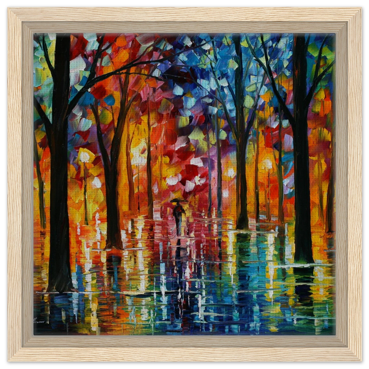 Reflections of Twilight – Vibrant Abstract City Park Wall Art - Framed Canvas - 30x30 cm / 12x12″ - Wood frame