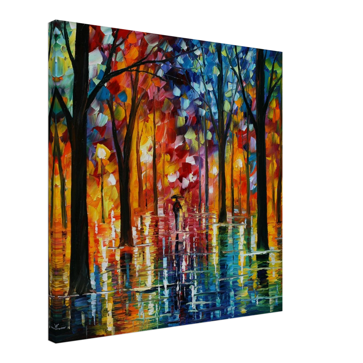 Reflections of Twilight – Vibrant Abstract City Park Wall Art - Canvas - 60x60 cm / 24x24″ -