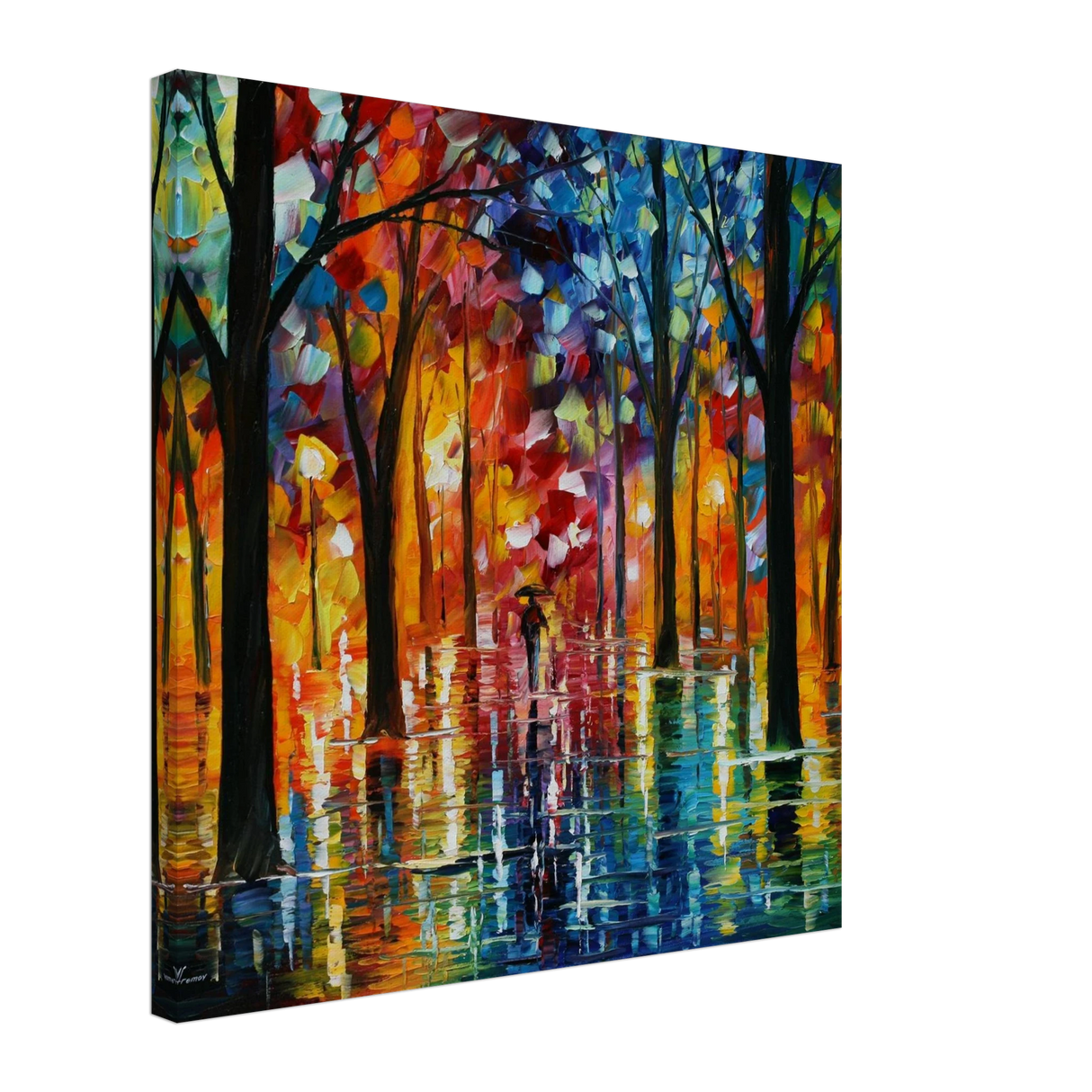 Reflections of Twilight – Vibrant Abstract City Park Wall Art - Canvas - 50x50 cm / 20x20″ -