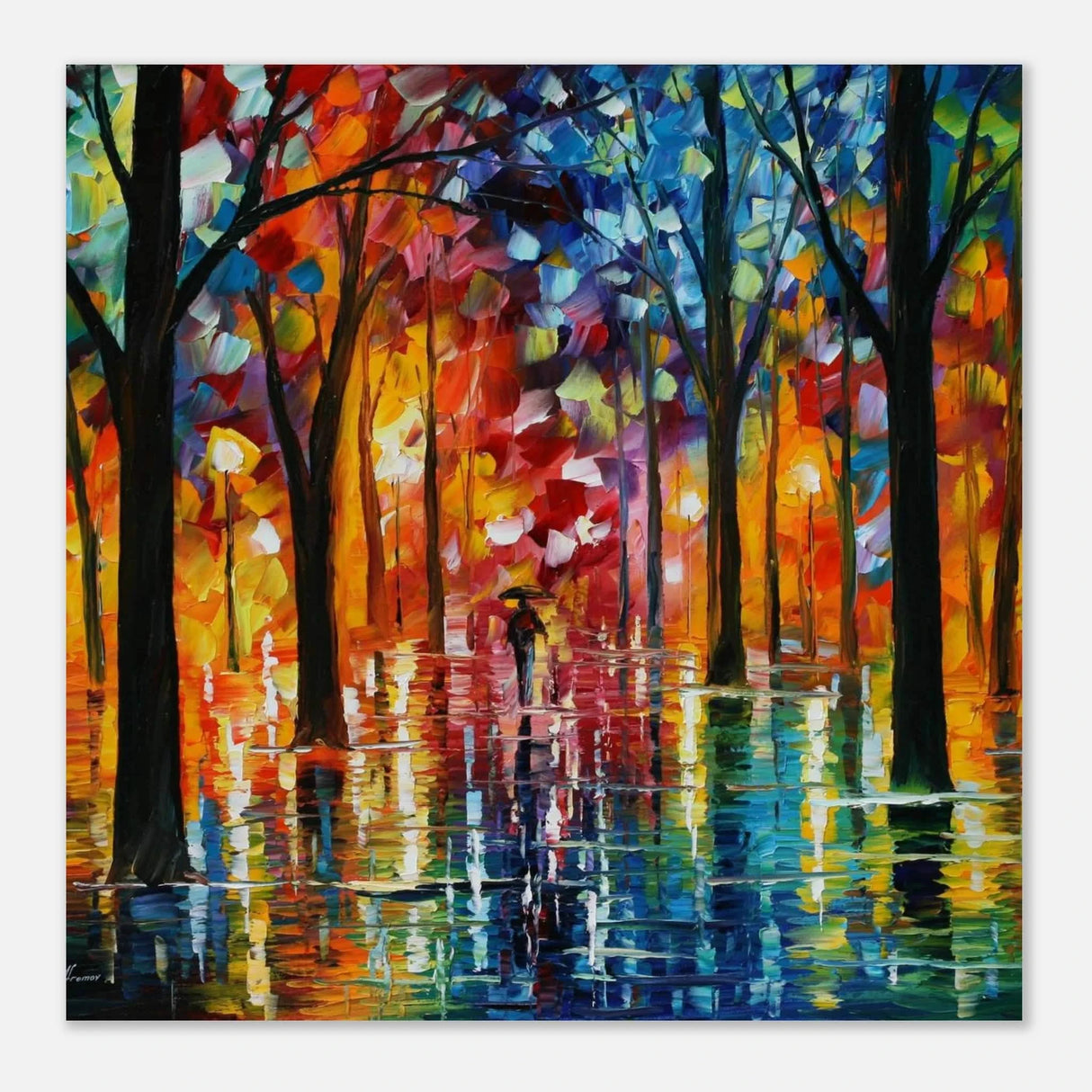 Reflections of Twilight – Vibrant Abstract City Park Wall Art - Aluminum Print - 40x40 cm / 16x16″ -