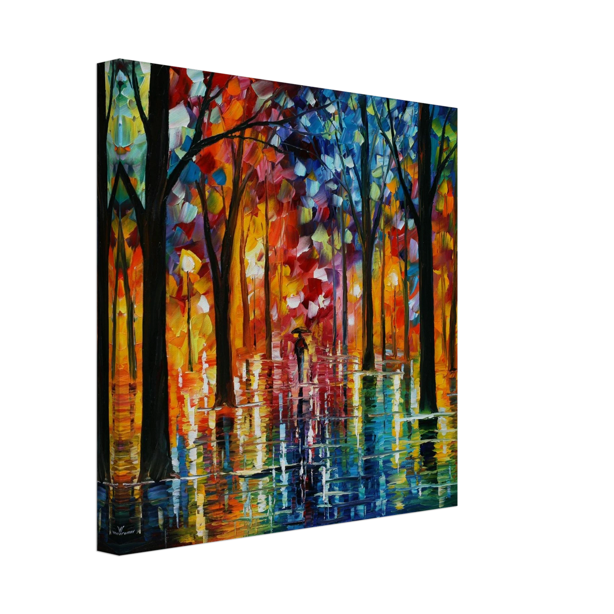 Reflections of Twilight – Vibrant Abstract City Park Wall Art - Canvas - 30x30 cm / 12x12″ -