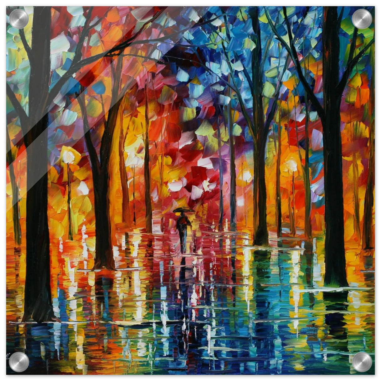 Reflections of Twilight – Vibrant Abstract City Park Wall Art - Acrylic Print - 40x40 cm / 16x16″ -