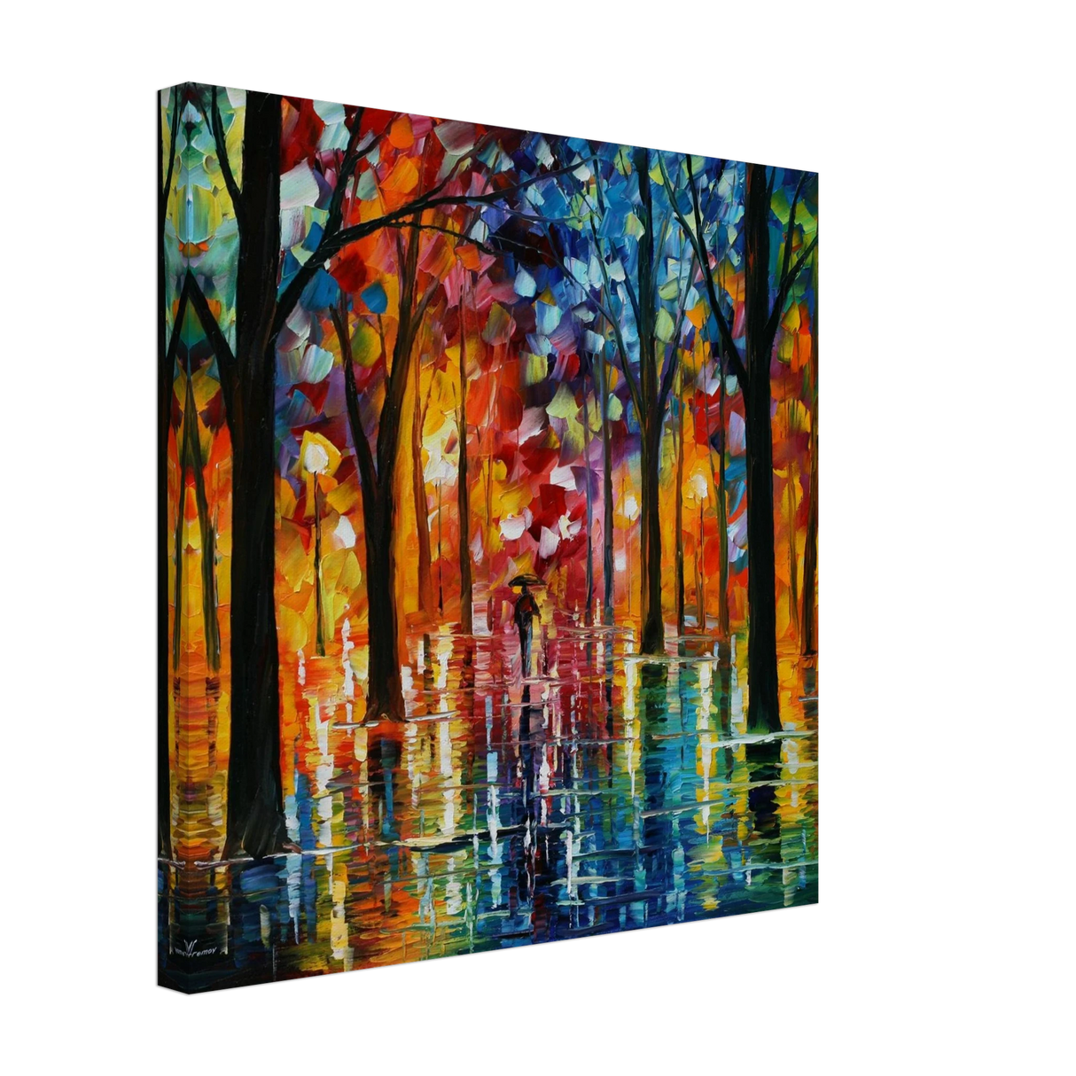 Reflections of Twilight – Vibrant Abstract City Park Wall Art - Canvas - 40x40 cm / 16x16″ -