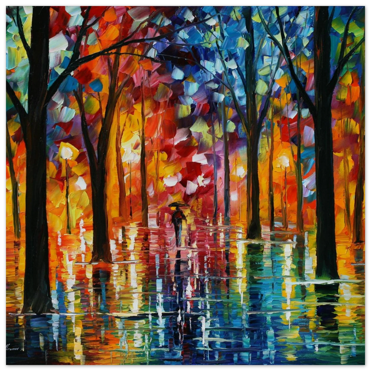 Reflections of Twilight – Vibrant Abstract City Park Wall Art - Fine Art Poster - 40x40 cm / 16x16″ -