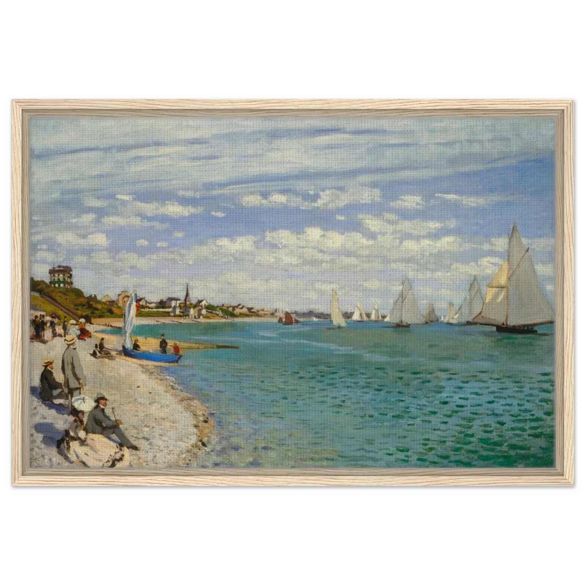 Regatta at Sainte - Adresse – Claude Monet Coastal Impressionist Wall Art Print - Framed Canvas - 50x75 cm / 20x30″ - Wood frame