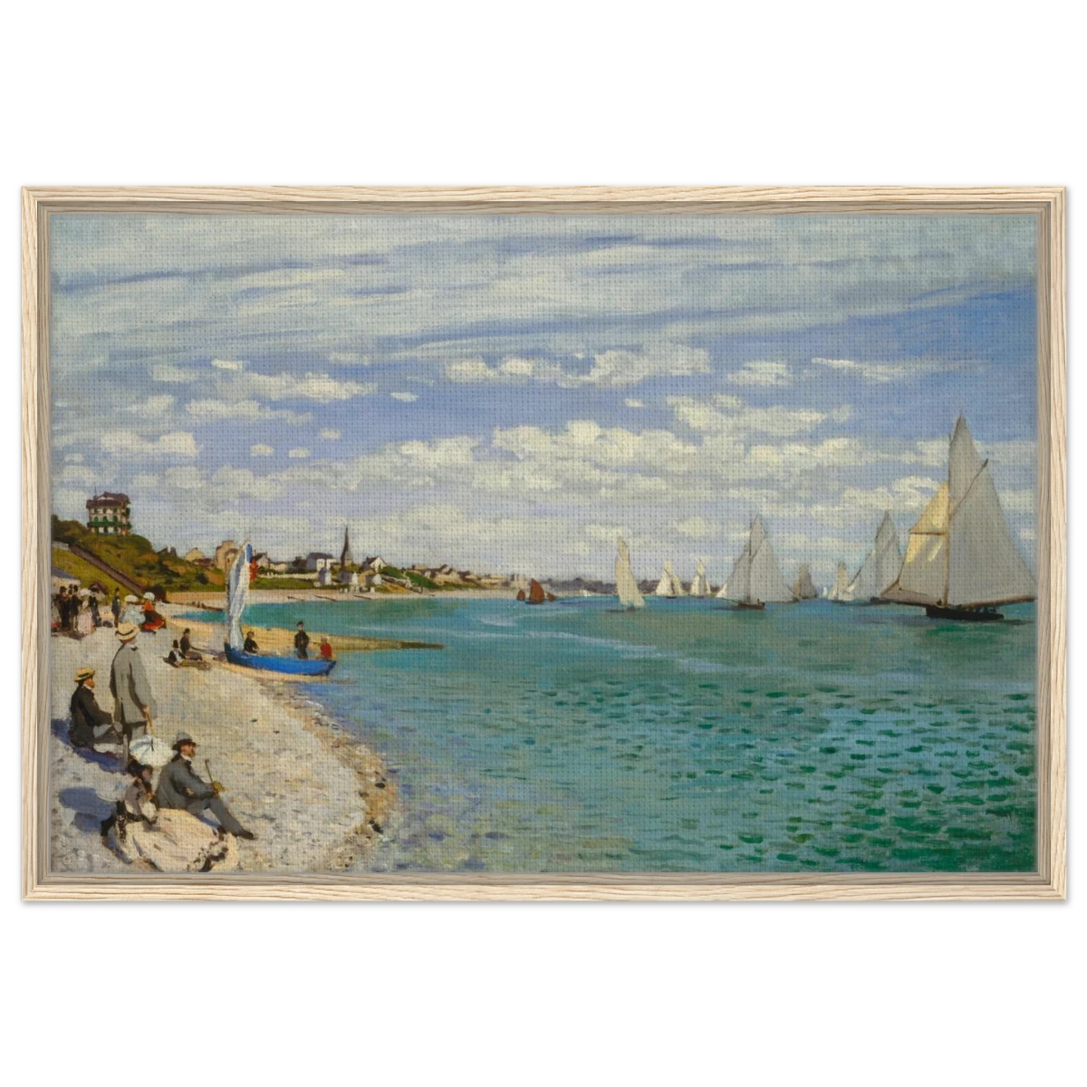 Regatta at Sainte - Adresse – Claude Monet Coastal Impressionist Wall Art Print - Framed Canvas - 60x90 cm / 24x36″ - Wood frame