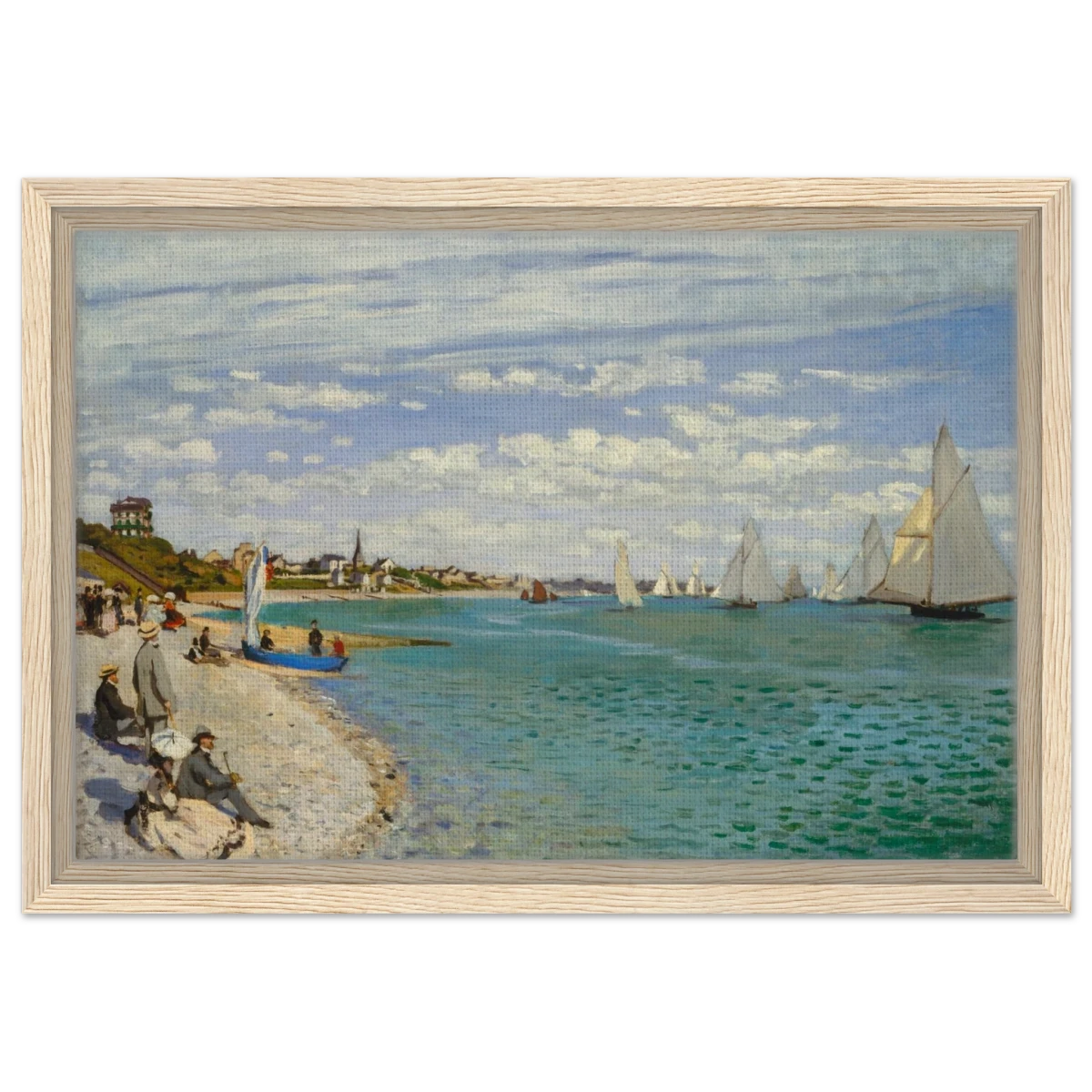 Regatta at Sainte - Adresse – Claude Monet Coastal Impressionist Wall Art Print - Framed Canvas - 30x45 cm / 12x18″ - Wood frame