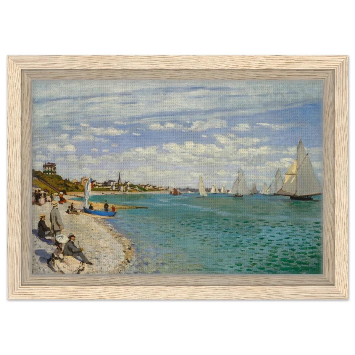 Regatta at Sainte - Adresse – Claude Monet Coastal Impressionist Wall Art Print - Framed Canvas - 20x30 cm / 8x12″ - Wood frame