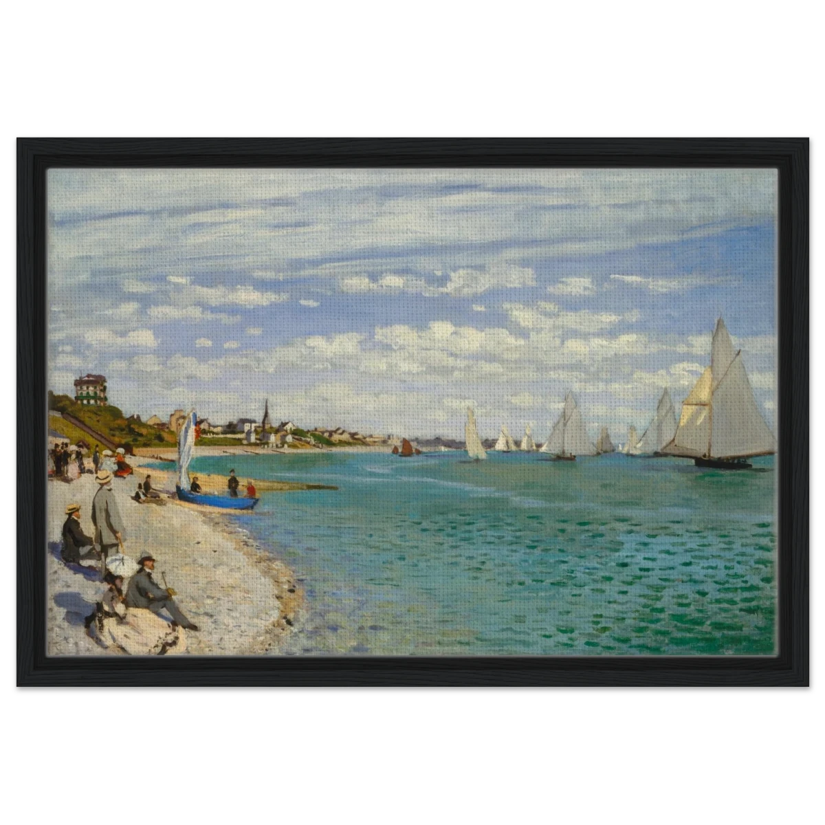 Regatta at Sainte - Adresse – Claude Monet Coastal Impressionist Wall Art Print - Framed Canvas - 40x60 cm / 16x24″ - Black frame