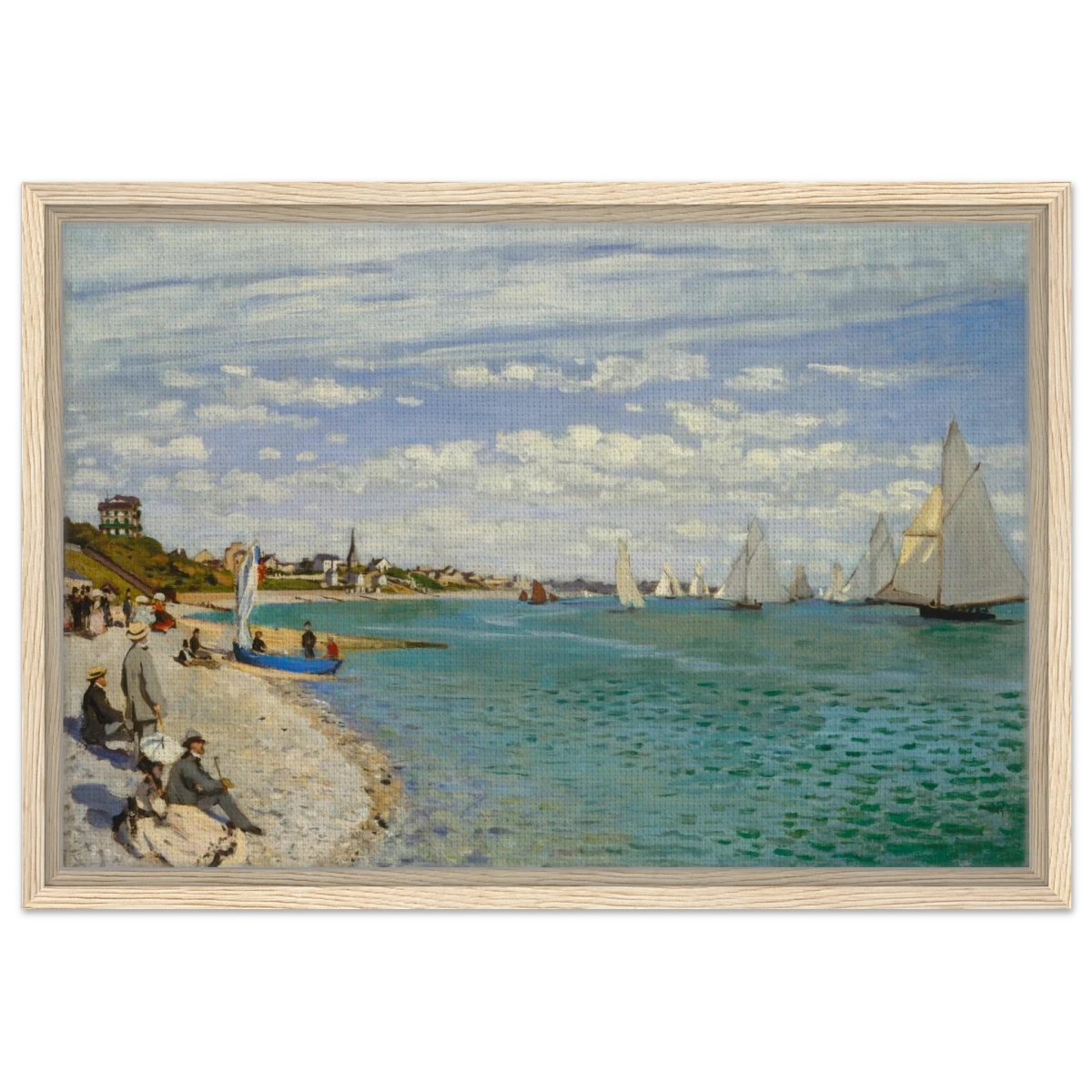 Regatta at Sainte - Adresse – Claude Monet Coastal Impressionist Wall Art Print - Framed Canvas - 40x60 cm / 16x24″ - Wood frame