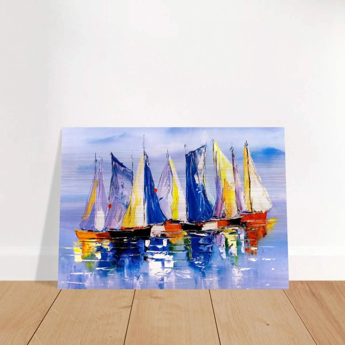 Regatta Reflections – Colourful Sailboats Wall Art Print - Brushed Aluminum Print - 70x100 cm / 28x40″ -