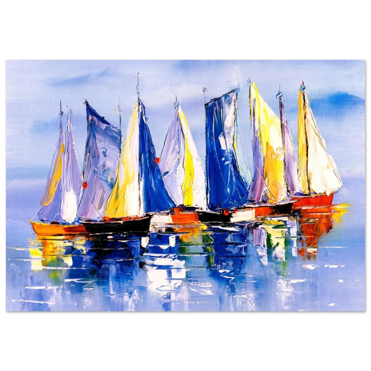 Regatta Reflections – Colourful Sailboats Wall Art Print - Fine Art Poster - 70x100 cm / 28x40″ -