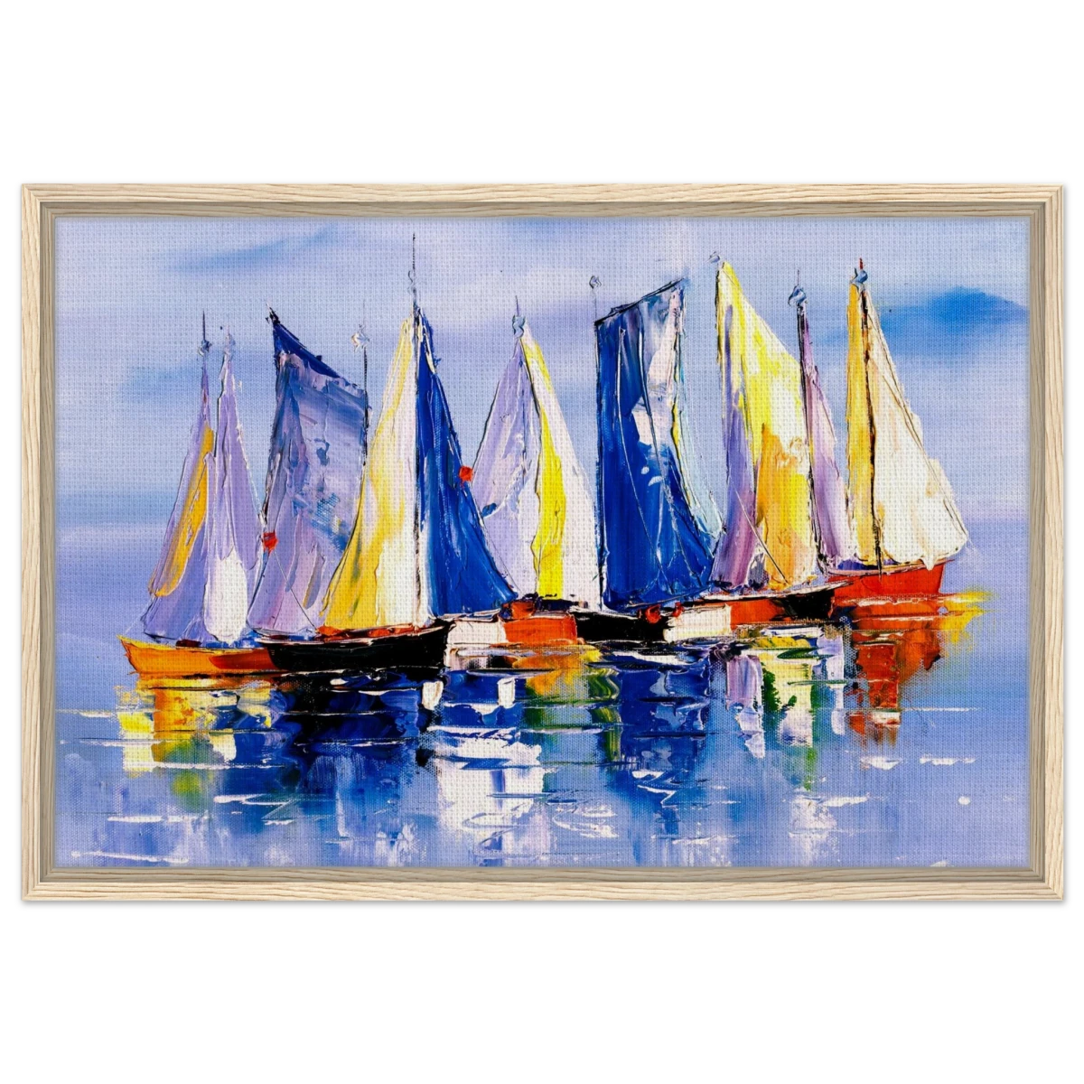 Regatta Reflections – Colourful Sailboats Wall Art Print - Framed Canvas - 50x75 cm / 20x30″ - Wood frame
