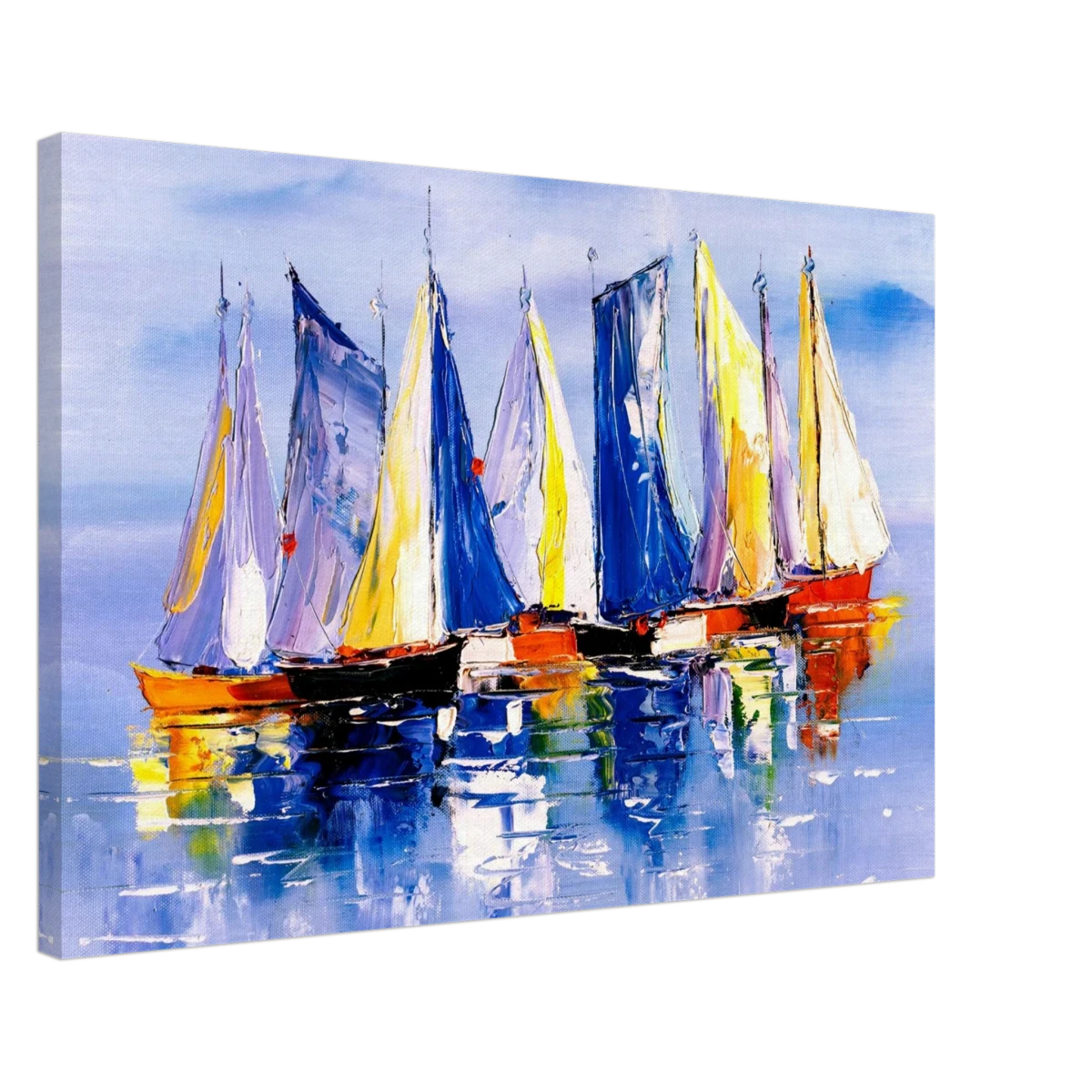Regatta Reflections – Colourful Sailboats Wall Art Print - Canvas - 50x75 cm / 20x30″ -
