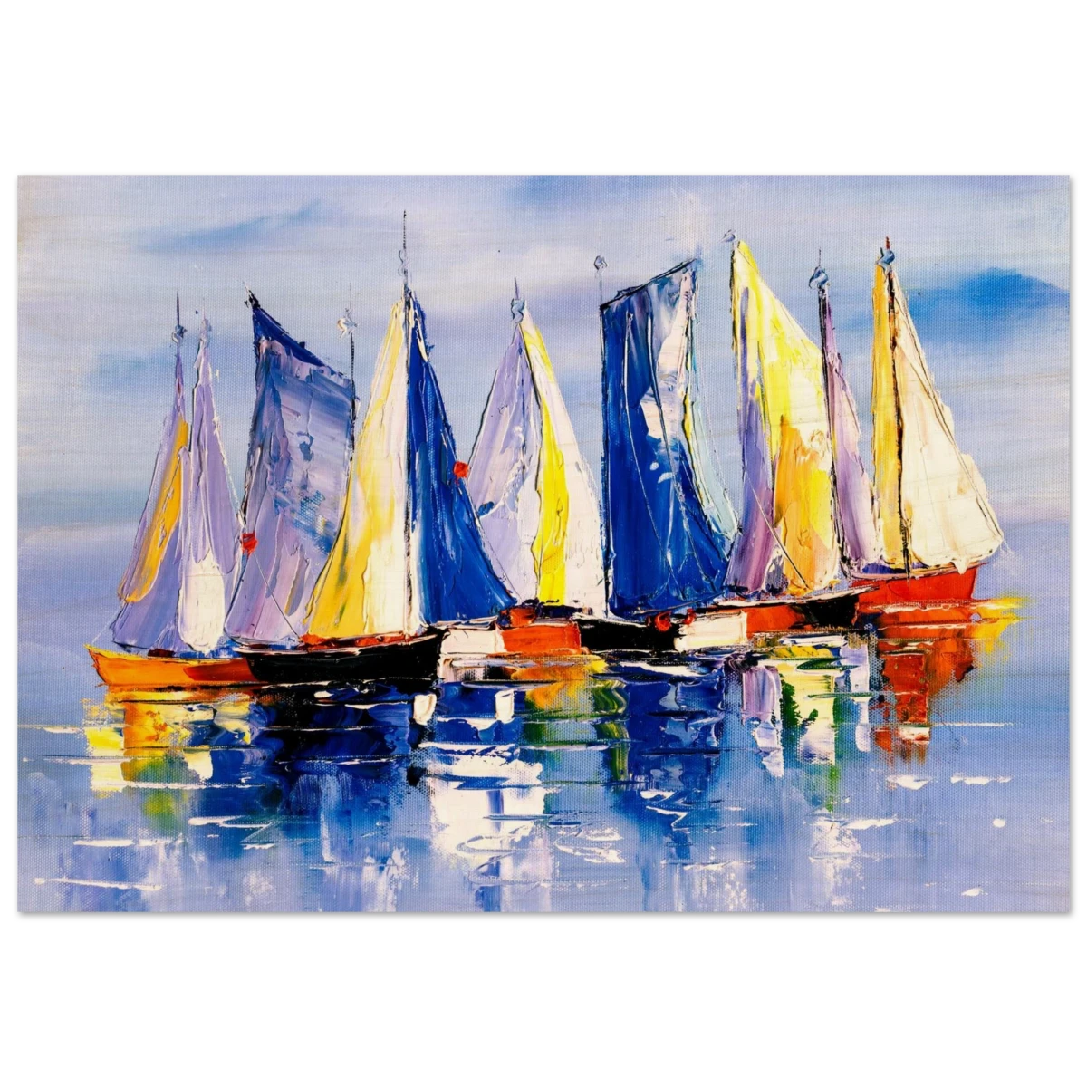 Regatta Reflections – Colourful Sailboats Wall Art Print - Wood Prints - 70x100 cm / 28x40″ -