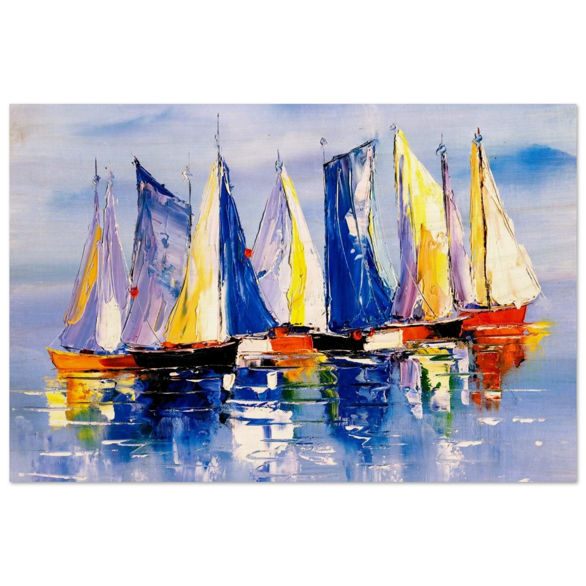 Regatta Reflections – Colourful Sailboats Wall Art Print - Wood Prints - 60x90 cm / 24x36″ -