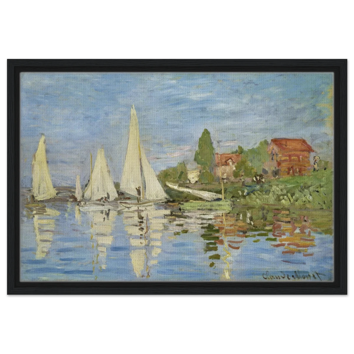 Regattas at Argenteuil – By Claude Monet | Wall art Print - Framed Canvas - 40x60 cm / 16x24″ - Black frame