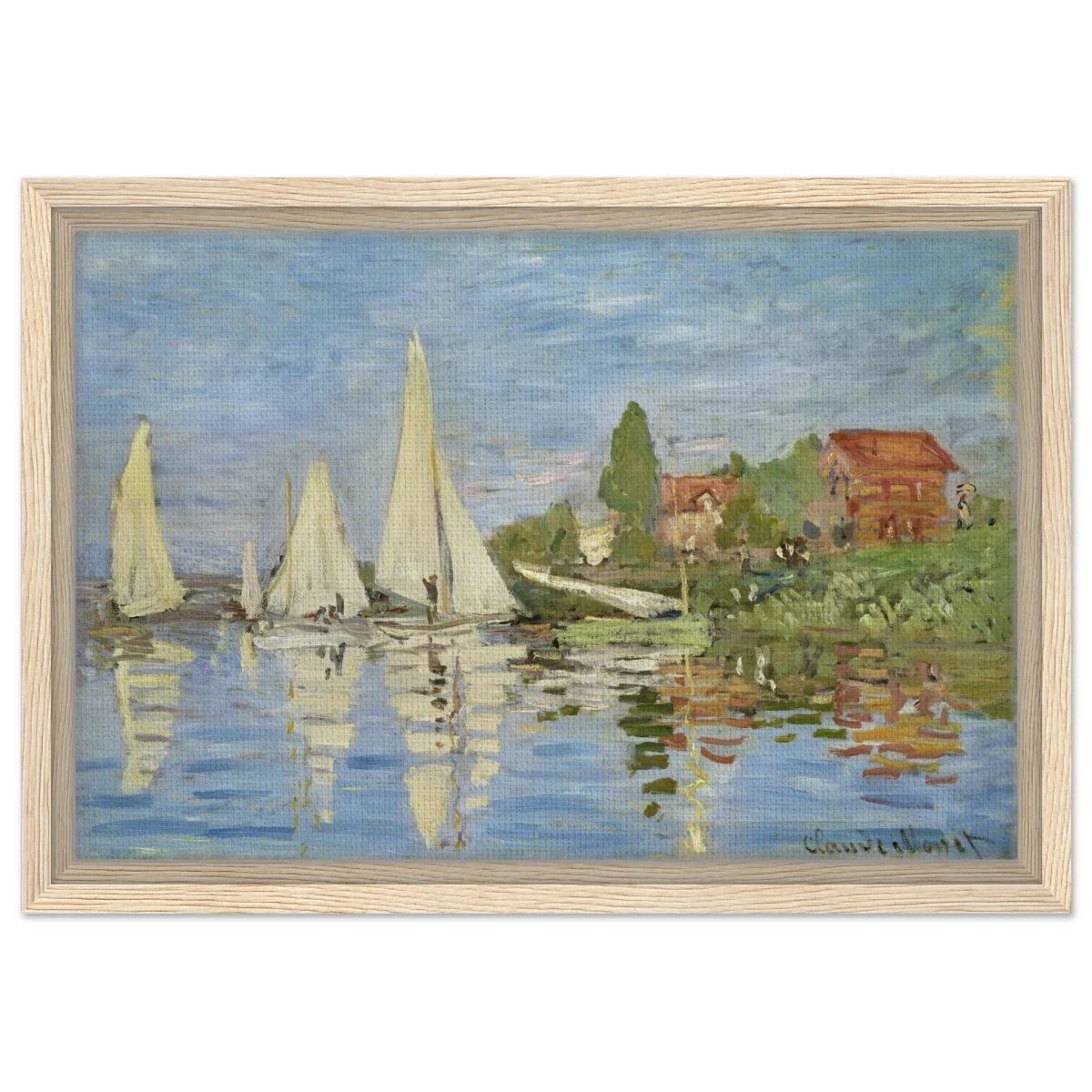 Regattas at Argenteuil – By Claude Monet | Wall art Print - Framed Canvas - 30x45 cm / 12x18″ - Wood frame