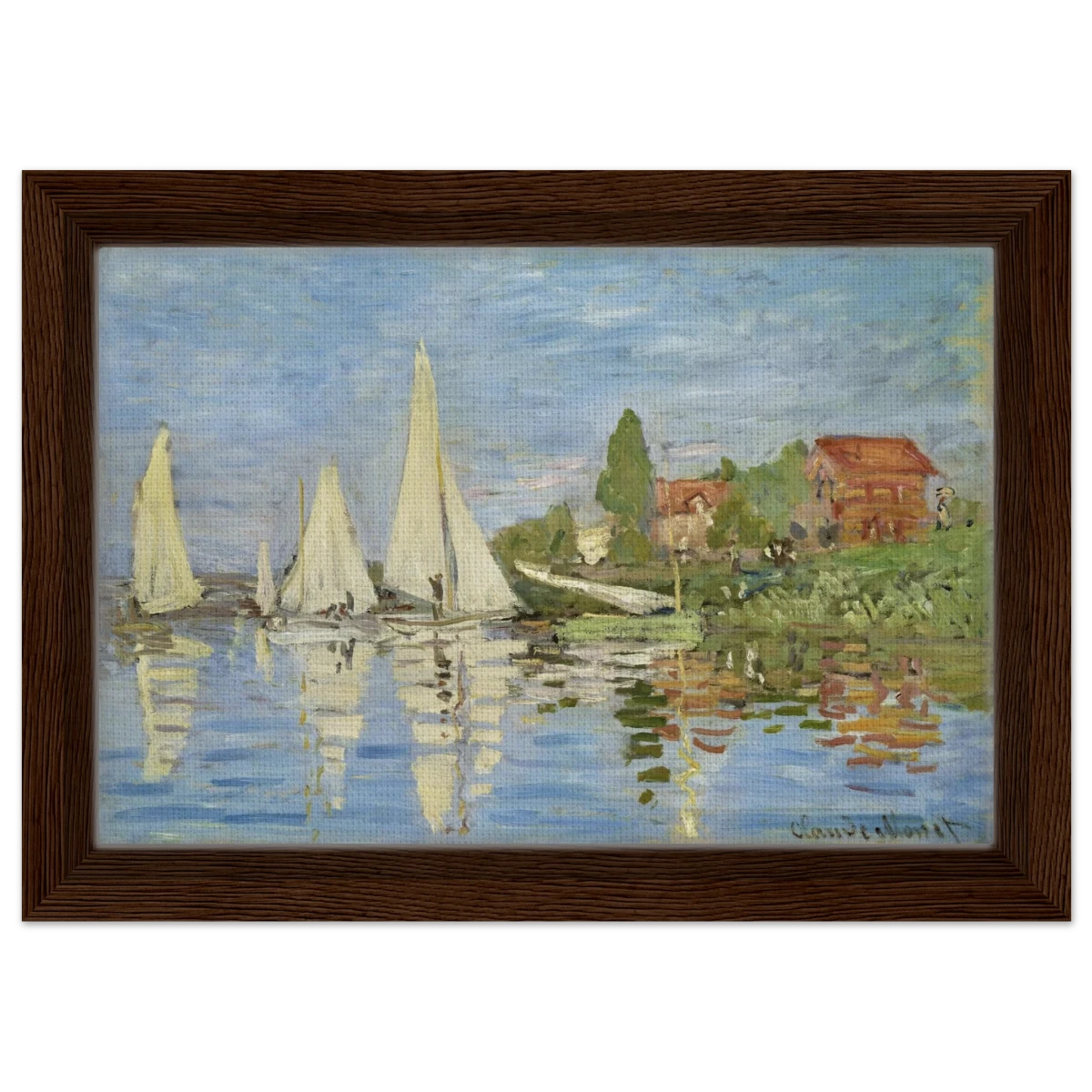 Regattas at Argenteuil – By Claude Monet | Wall art Print - Framed Canvas - 20x30 cm / 8x12″ - Dark wood frame