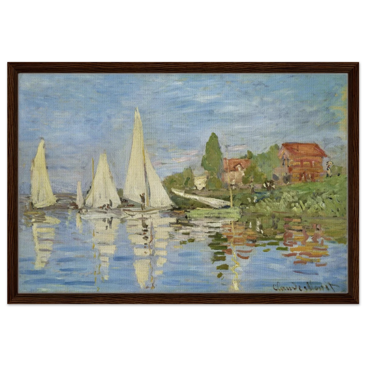 Regattas at Argenteuil – By Claude Monet | Wall art Print - Framed Canvas - 50x75 cm / 20x30″ - Dark wood frame