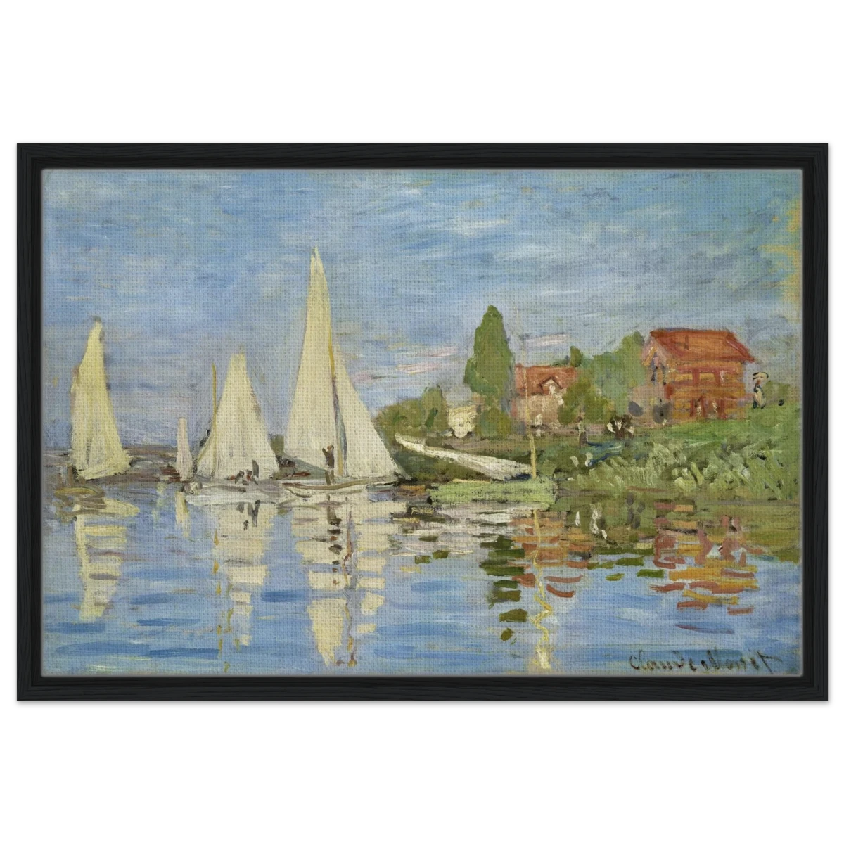 Regattas at Argenteuil – By Claude Monet | Wall art Print - Framed Canvas - 50x75 cm / 20x30″ - Black frame