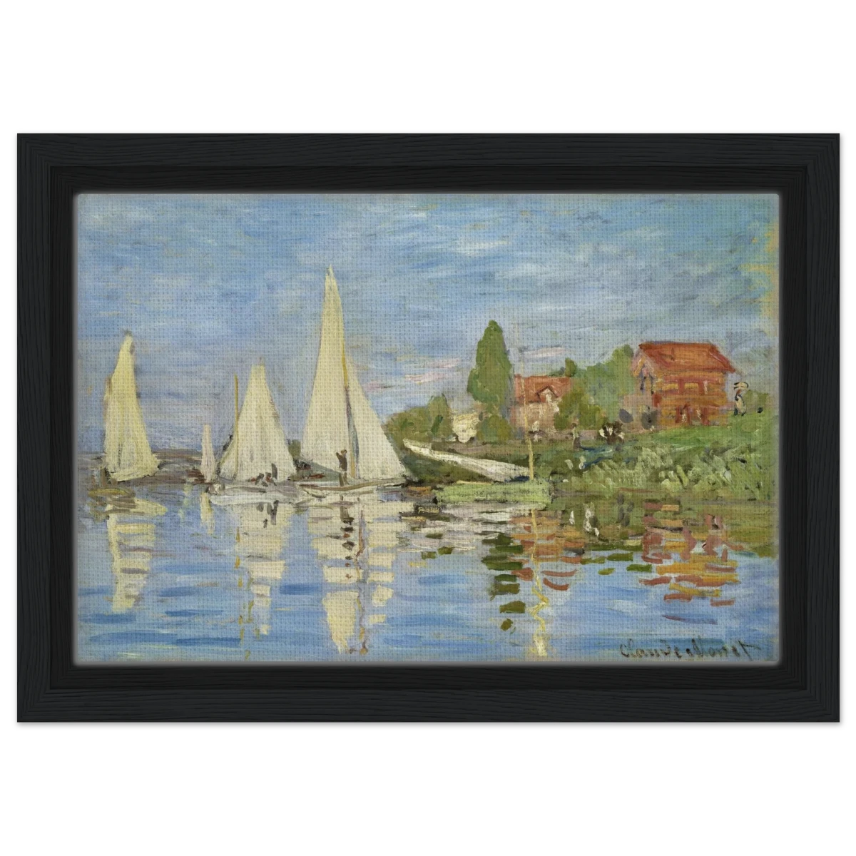 Regattas at Argenteuil – By Claude Monet | Wall art Print - Framed Canvas - 20x30 cm / 8x12″ - Black frame