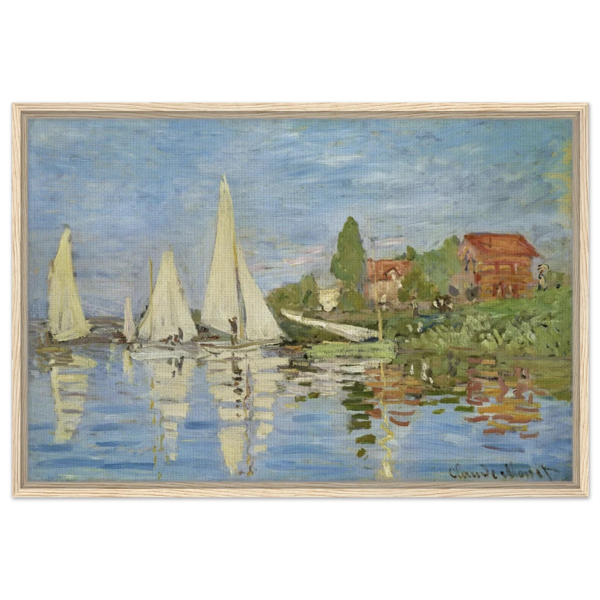 Regattas at Argenteuil – By Claude Monet | Wall art Print - Framed Canvas - 60x90 cm / 24x36″ - Wood frame