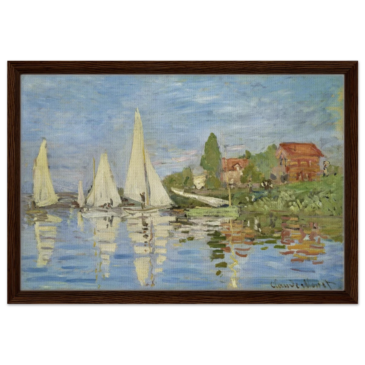 Regattas at Argenteuil – By Claude Monet | Wall art Print - Framed Canvas - 40x60 cm / 16x24″ - Dark wood frame