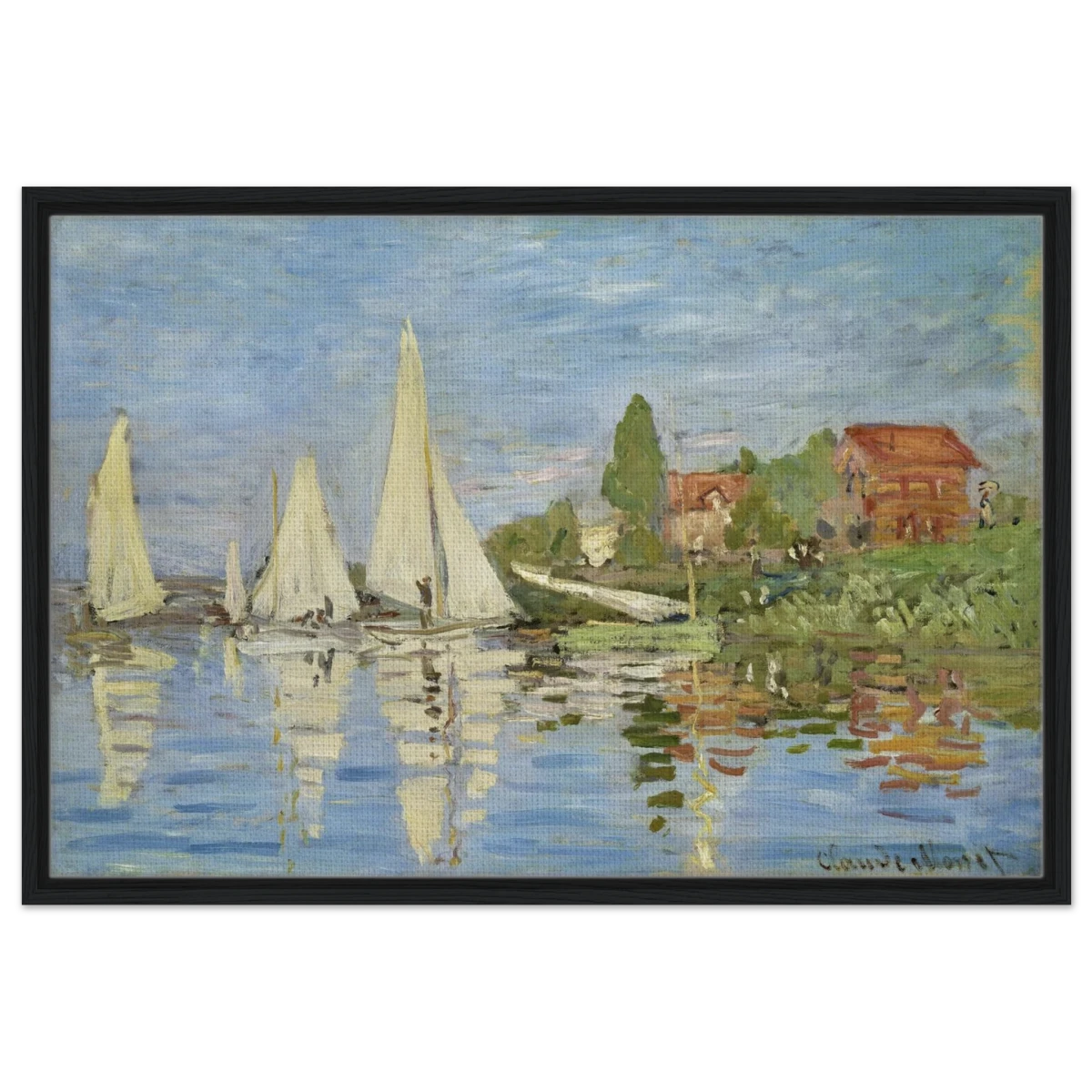 Regattas at Argenteuil – By Claude Monet | Wall art Print - Framed Canvas - 60x90 cm / 24x36″ - Black frame