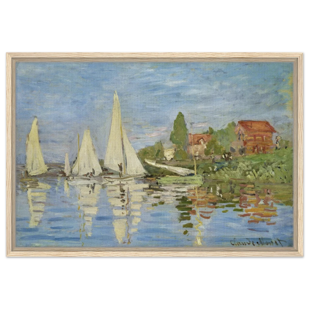 Regattas at Argenteuil – By Claude Monet | Wall art Print - Framed Canvas - 50x75 cm / 20x30″ - Wood frame