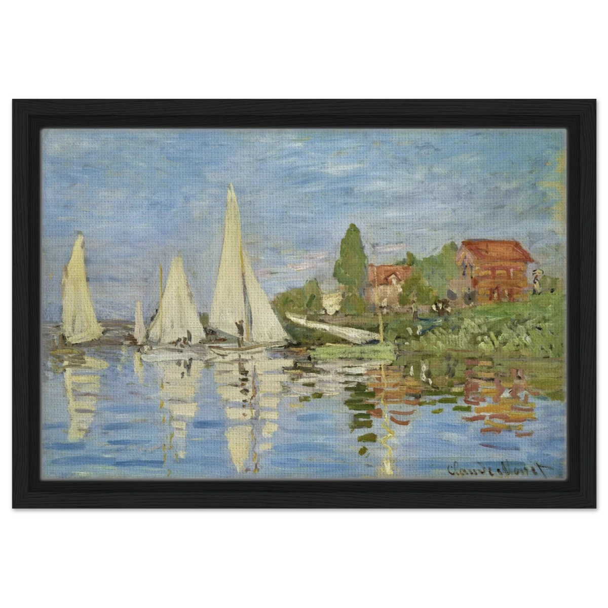 Regattas at Argenteuil – By Claude Monet | Wall art Print - Framed Canvas - 30x45 cm / 12x18″ - Black frame