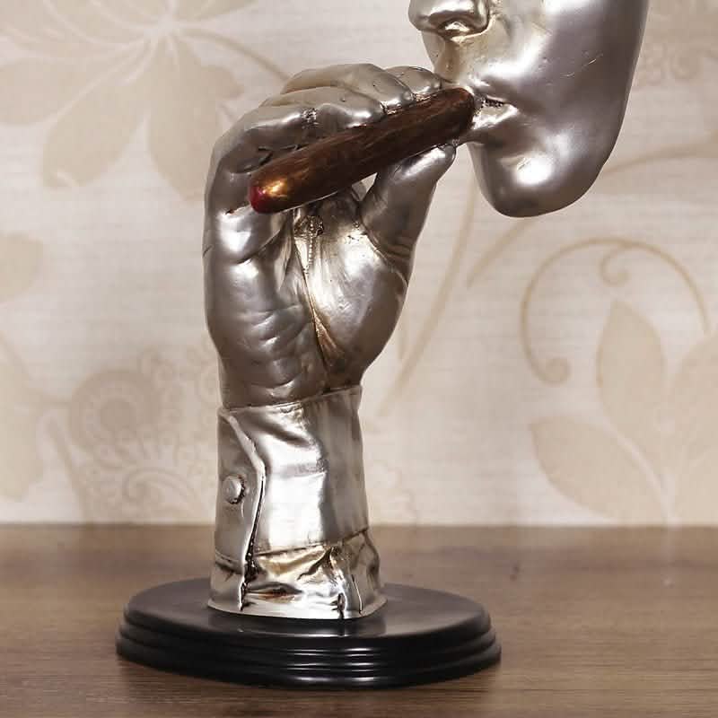 Retro Abstract Resin Sculpture – Meditating Man with Cigar Figurine - Black -