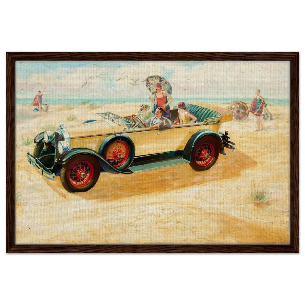 Retro Beach Getaway | Vintage Pop Art wall art print - Framed Canvas - 50x75 cm / 20x30″ - Dark wood frame