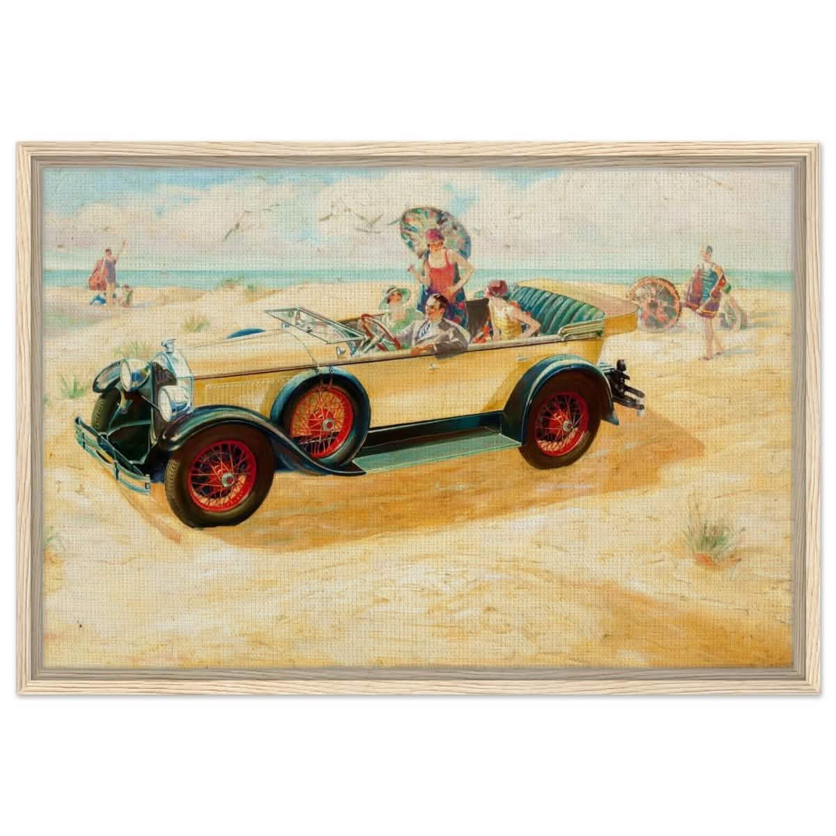 Retro Beach Getaway | Vintage Pop Art wall art print - Framed Canvas - 50x75 cm / 20x30″ - Wood frame