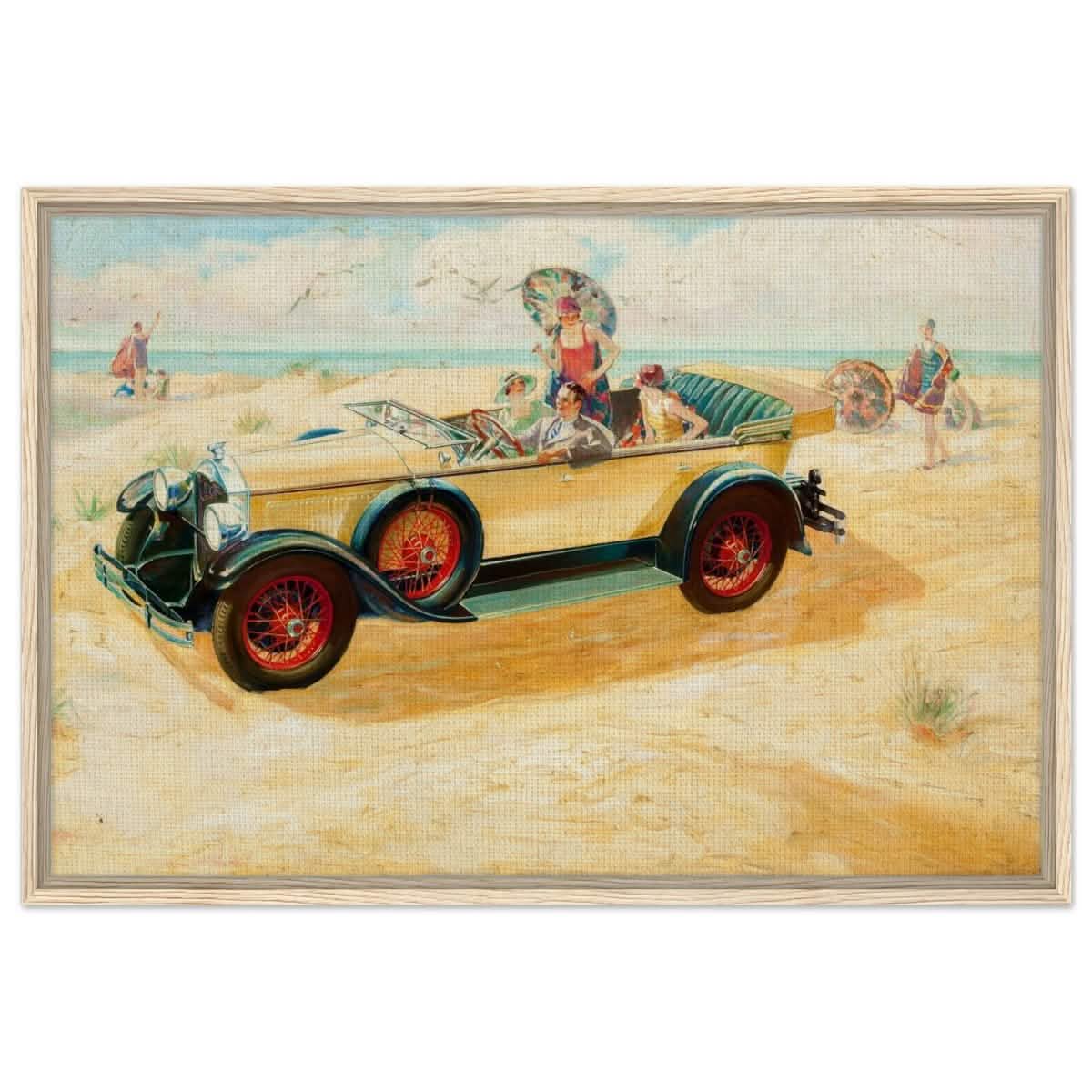 Retro Beach Getaway | Vintage Pop Art wall art print - Framed Canvas - 60x90 cm / 24x36″ - Wood frame