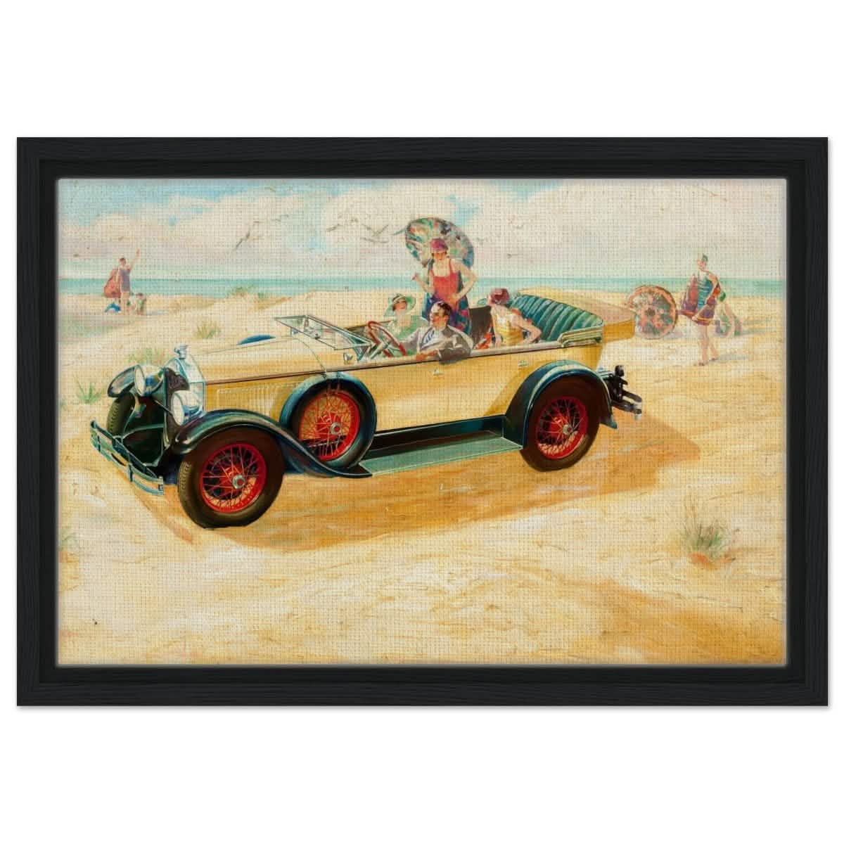 Retro Beach Getaway | Vintage Pop Art wall art print - Framed Canvas - 30x45 cm / 12x18″ - Black frame