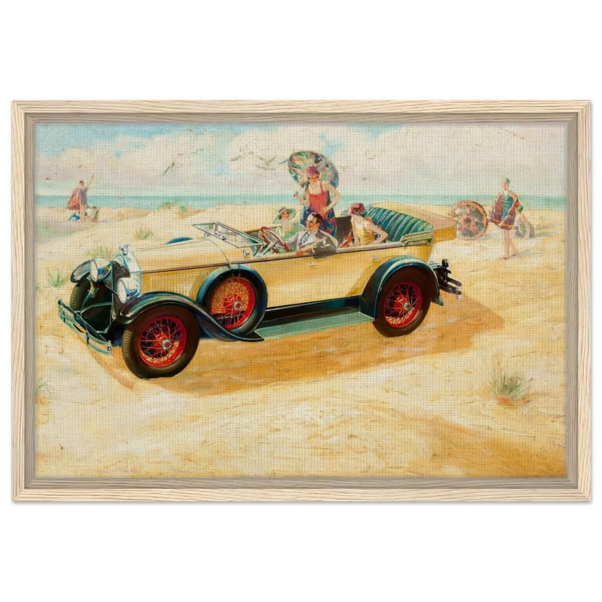 Retro Beach Getaway | Vintage Pop Art wall art print - Framed Canvas - 40x60 cm / 16x24″ - Wood frame