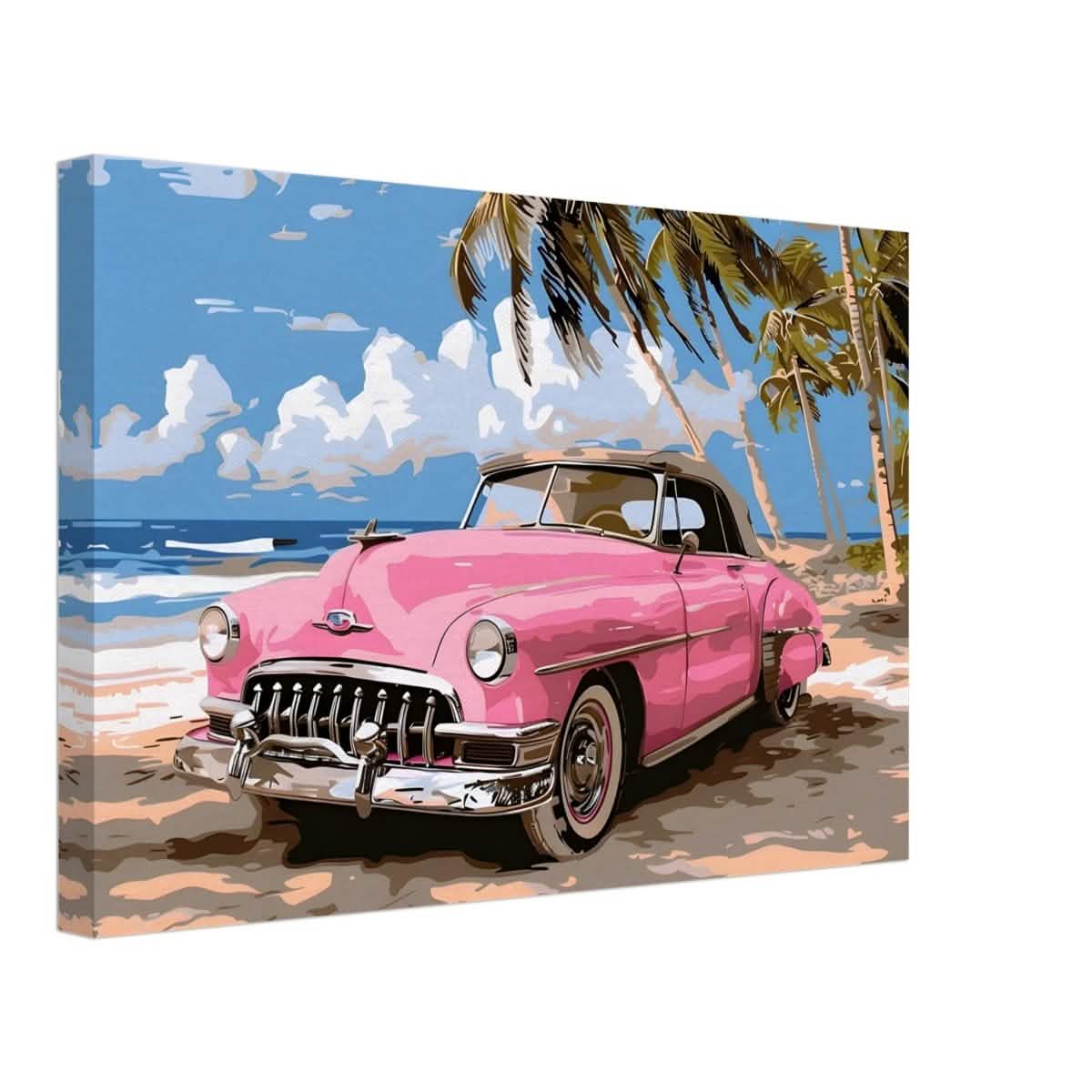Retro Getaway – Pink Classic on the Beach | digital illustration with a vector - style aesthetic - 30x45 cm / 12x18″ - Canvas -