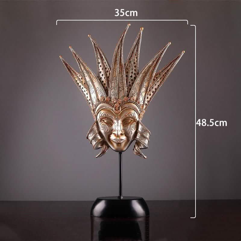 Retro Resin Venetian Masquerade Mask Sculptures – Sunburst, Plume & Jester Designs - Regal Plume Mask -